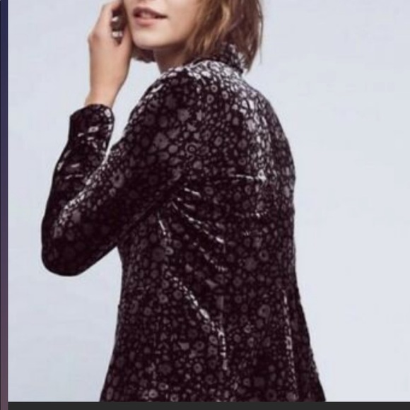Anthropologie Elevenses Lumi Velvet Floral black and Silver Jacket - Picture 2 of 7